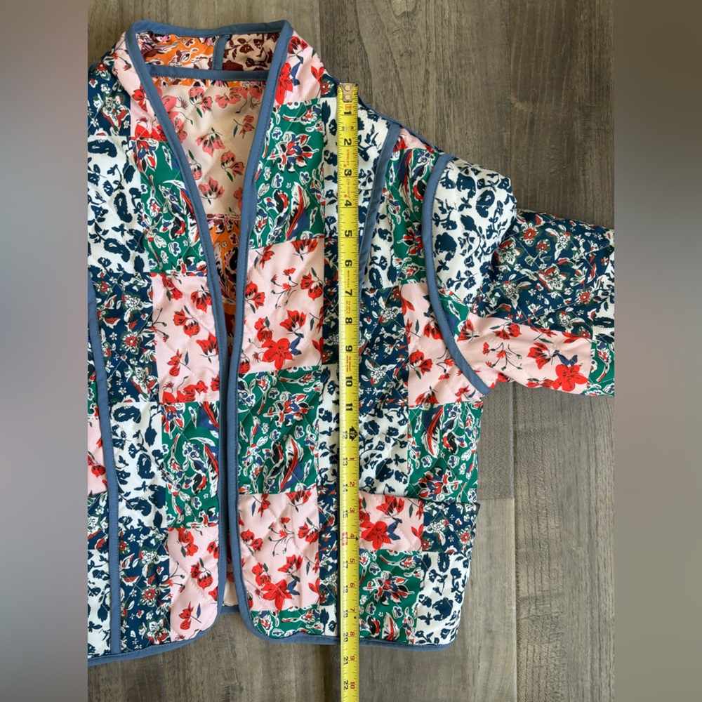 Reversible Patchwork Quilted Jacket Cropped Flora… - image 4